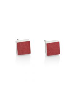 Clic aluminium/stalen oorknoppen mat met rood accent, O37R