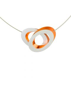 Clic aluminium/stalen ketting met oranje accent + magnetisch slot 42 cm., C70O