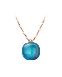 Bigli Mini Sweety roségouden ketting met London blue topaas en diamant 42 cm., 20H34RLOMP/42