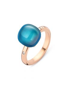 Bigli Mini Sweety roségouden ring met London blue topaas, parelmoer en diamant, 20R88RLOBMP