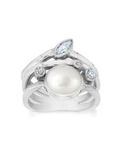 Rabinovich zilveren Optimism ring met witte parel, wit en blauw topaas, 75503065-56