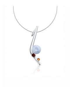 Daniel Vior zilveren Umbea Pomus ketting met emaille en chalcedoon 45 cm., 766072