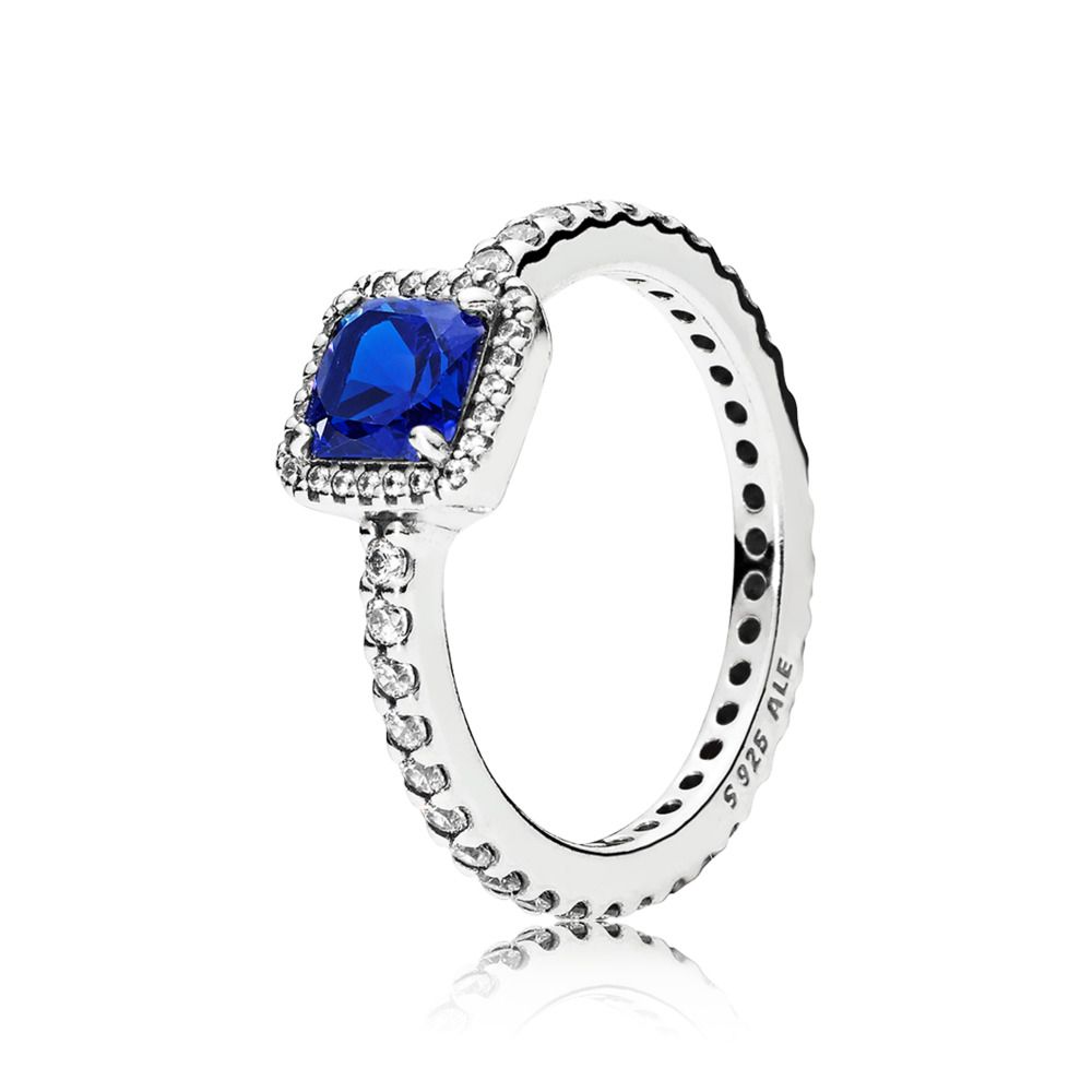 Kerkbank Maken Virus Pandora zilveren ring met blauwe kristal en zirkonia's kopen