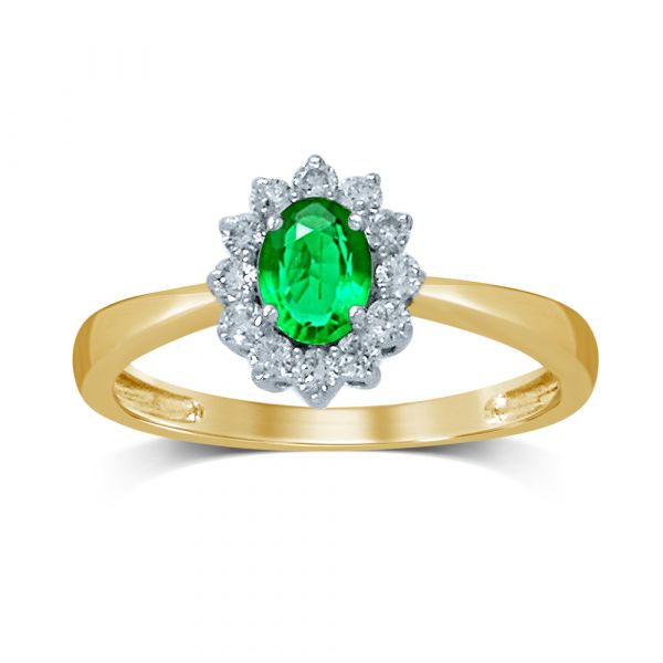 Detecteren magie snorkel Rikkoert geelgouden ring met smaragd en diamant kopen