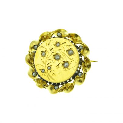 Geelgouden broche met parels, Nederland ca. 1880 Goud