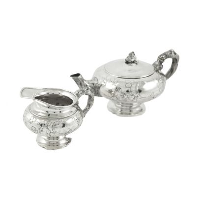 Zilveren theeservies 2-delig, Oud Beyerland 1850 Zilver