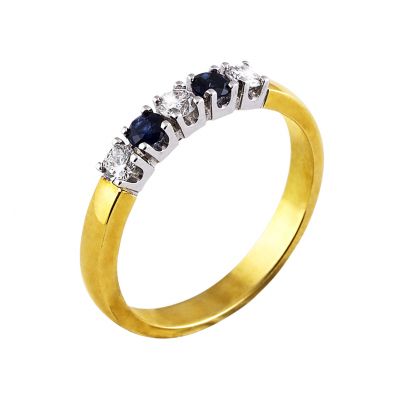 Rikkoert 14 kt. geelgouden ring met saffier en diamant Goud Rikkoert Huiscollectie