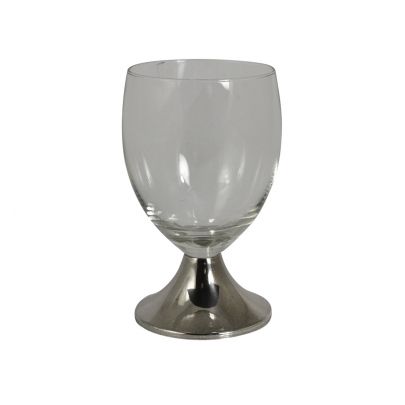 Kristallen wijnglas op ronde verzilverde voet 11 cm. Verzilverd / Metaal