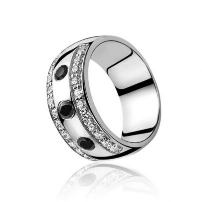 Zinzi zilveren ring met witte en zwarte zirkonia, ZIR550Z Zilver Zinzi