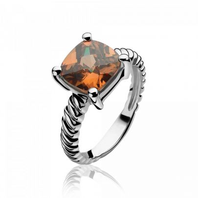 Zinzi zilveren ring met bruine zirkonia, ZIR937B-56 Zilver Zinzi