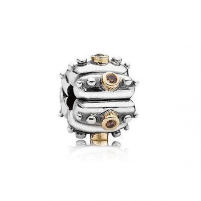 Pandora zilveren clip met bruine zirkonia's, 790853BCZ Goud Zilver Pandora