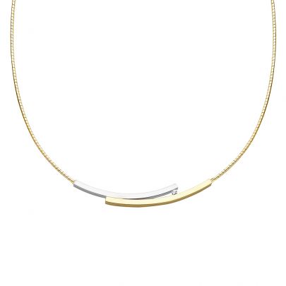 Fjory bicolor gouden/zilveren omega ketting met diamant 45 cm., 41-C374504-0,03 Goud Zilver Fjory