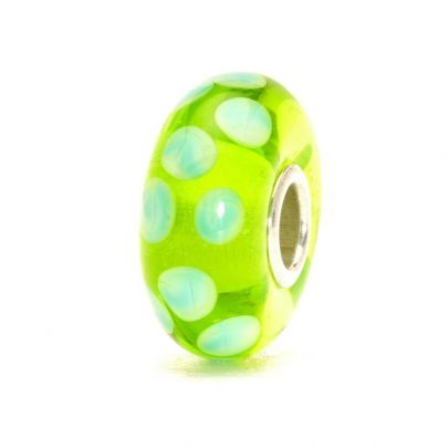 Trollbeads zilveren glaskraal Turkooizen groen stip, 61169 Zilver Glas Trollbeads