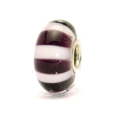 Trollbeads zilveren glaskraal Zwarte/witte strepen, 61304 Zilver Glas Trollbeads