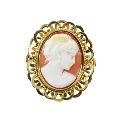 Geelgouden broche schelpcamé Goud