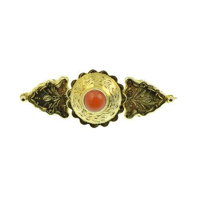 Geelgouden broche met bloedkoraal Goud