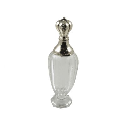 Kristallen parfumflacon met geelgouden hals en etui, Schoonhoven ca. 1870 14 karaats goud Geelgoud