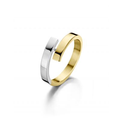 Fjory bicolor gouden/zilveren ring met diamant, 41-R37XXX3-0,02 Goud Zilver Fjory