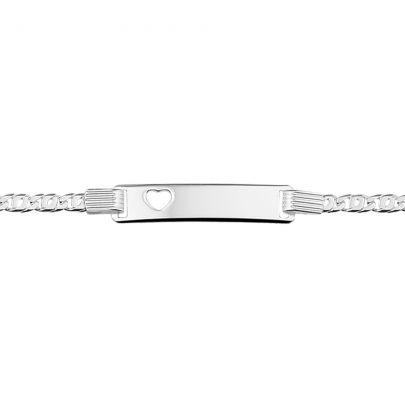 Rikkoert zilveren graveerarmband met valkenoog schakel en gestanst hartje 16 - 18 cm. Zilver Rikkoert Huiscollectie