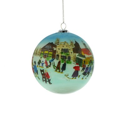 Handgeschilderde kerstbal met winterlandschap Glas Rikkoert Huiscollectie