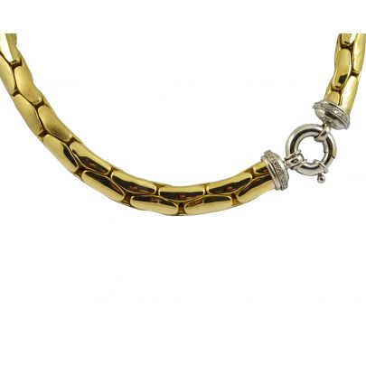 18 kt. Geelgouden cobra collier met diamant 43 cm. Goud