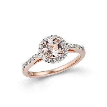 Rikkoert roségouden entourage ring met morganiet en diamant Goud Rikkoert Huiscollectie