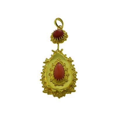 Geelgouden hanger met bloedkoraal, Nederland ca. 1870 Goud