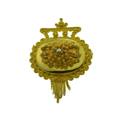 Geelgouden broche met parel, Hoorn ca. 1930 Goud