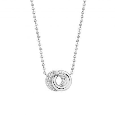 Ti Sento zilveren ketting met twee cirkels + zirkonia's 38 - 48 cm., 3915ZI/42 Zilver Ti Sento