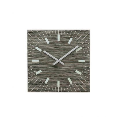 AMS vierkante glazen/houten wandklok me quartz-uurwerk, 9579 Glas Hout AMS