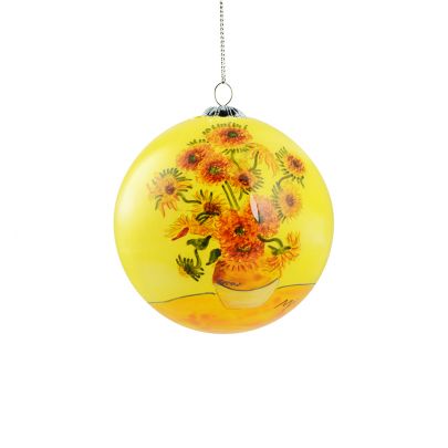 Handgeschilderde kerstbal met zonnebloemen Glas Rikkoert Huiscollectie