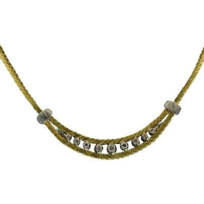 Geelgouden choker vossenstaart met diamant 45 cm. Goud