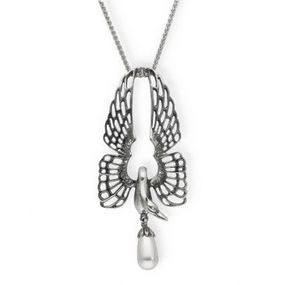 Timeless Classics by GL zilveren ketting vogel met parel en zirkonia 42 cm., 25147 Zilver Timeless Classics by GL