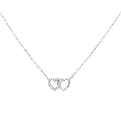 Rikkoert zilveren anker ketting met twee hartjes + zirkonia's 40 - 44 cm. Zilver Rikkoert Huiscollectie