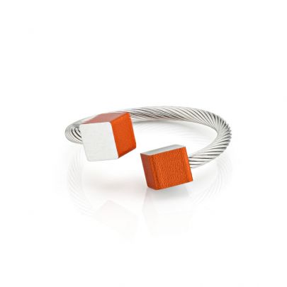 Clic aluminium/stalen ring met oranje accenten, R4O Aluminium Edelstaal Clic by Suzanne