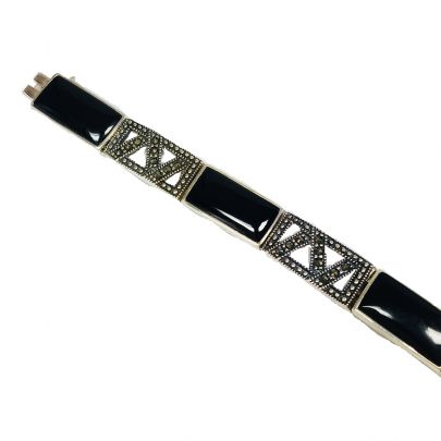 Rikkoert zilveren armband met marcasiet en onyx 20 cm., 2364 Zilver Rikkoert Huiscollectie