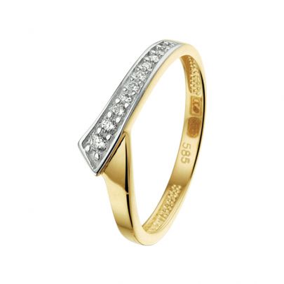 Rikkoert bicolor gouden v-vormige ring met zirkonia Goud Rikkoert Huiscollectie