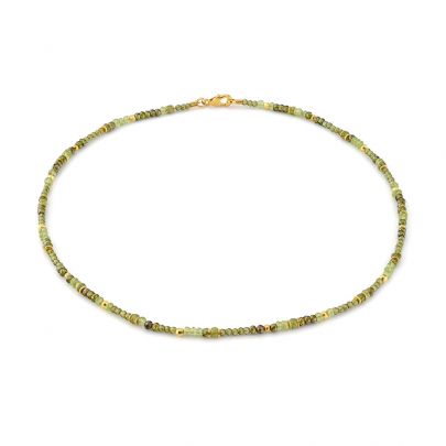 Stones in style goud op zilveren ketting met peridot en groen granaat 45 cm., N-19-13282 GO Goud Zilver Stones in Style