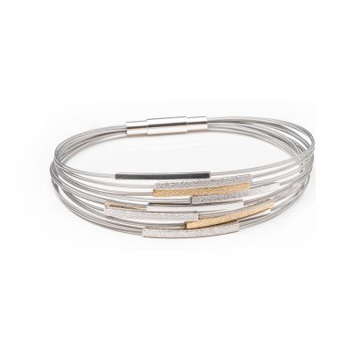 YO Design edelstalen/zilveren Galileo armband met geelgouden elementen 19 cm., T1034 Zilver Edelstaal YO Design