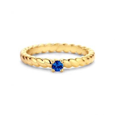 Miss Spring geelgouden Charlie ring met blauwe saffier, MSR600SAGG-L-55 Goud Miss Spring