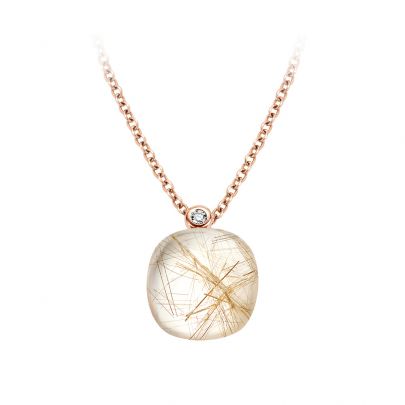 Bigli Mini Sweety roségouden ketting met rutielkwarts en diamant 42 cm., 20H34RRUTMPBI/42 Goud Bigli