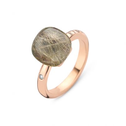 Bigli Mini Sweety roségouden ring met rutielkwarts, parelmoer en diamant, 20R88RRUTMPGR Goud Bigli