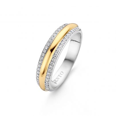 Ti Sento zilveren/vergulde ring met zirkonia's, 12144ZY/58 Zilver Verguld Ti Sento