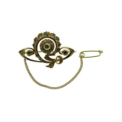 Geelgouden broche bloemtak Art Nouveau met diamant, Hoorn ca. 1900 Goud