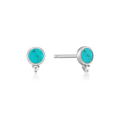 Ania Haie zilveren oorknoppen met turquoise en zirkonia, E022-01H Zilver Ania Haie