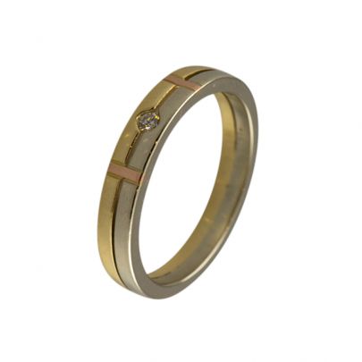 Tricolor gouden damesring met diamant Goud