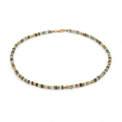 Stones in Style goud op zilveren ketting met toermalijn en aquamarijn 45 cm., N-19-14652 GO Verguld Stones in Style