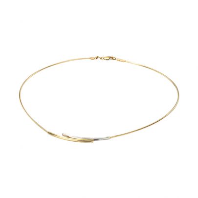 Fjory bicolor gouden/zilveren choker met diamant 45 cm. , 41-H3102,5-0,05 Goud Zilver Fjory