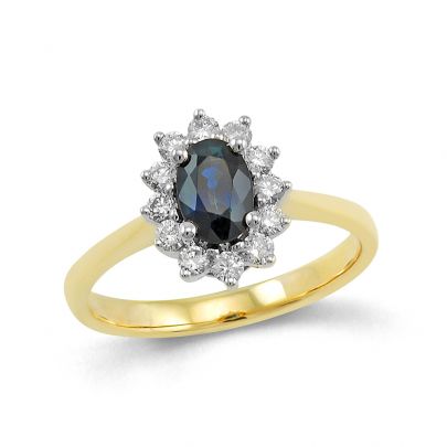 Rikkoert bicolor gouden entourage ring met blauw saffier en diamant, 3.203.034.144 Goud Rikkoert Huiscollectie