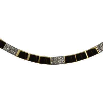 Geelgouden choker met blokvormige schakels en diamant 45 cm. Goud